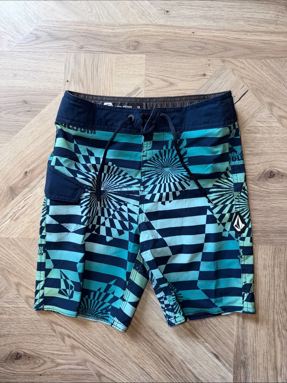 Volcom kids Teal and Black Striped Hybrid Shorts